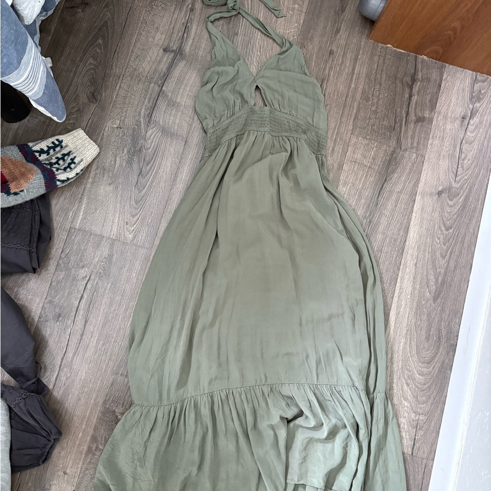 Elegant Olive Green Halter Maxi Dress